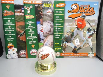 Long Island Ducks (5) Yearbook/scorecards  & Autographed Baseball